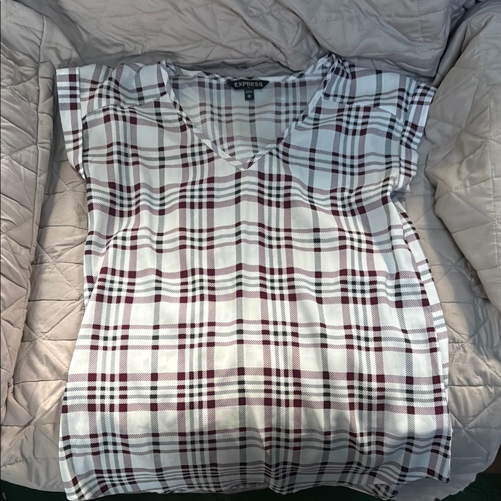 Express Women's Plaid Top - Black and White